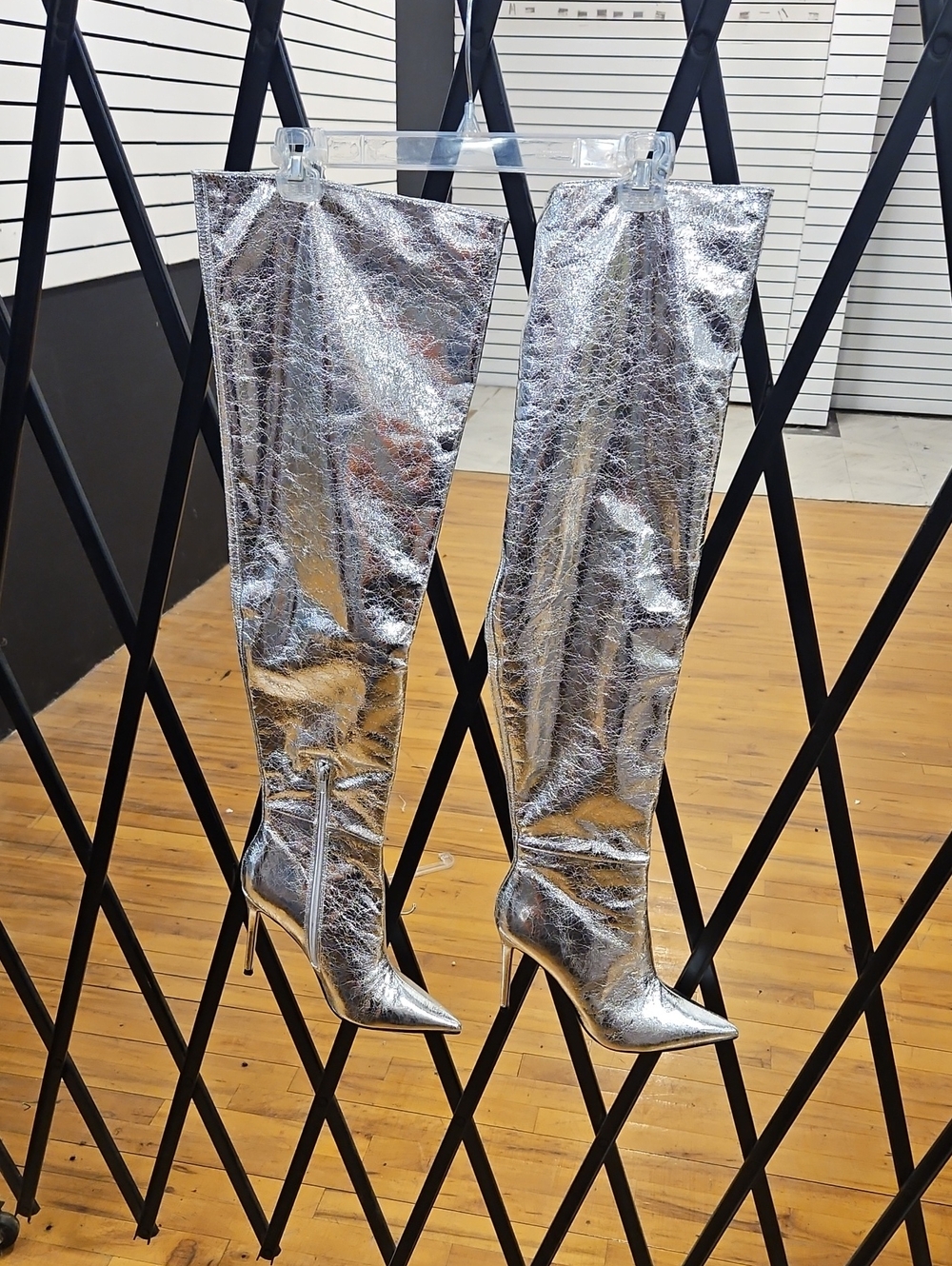 Steve Madden Metallic Silver Over-the-Knee Stiletto Boots